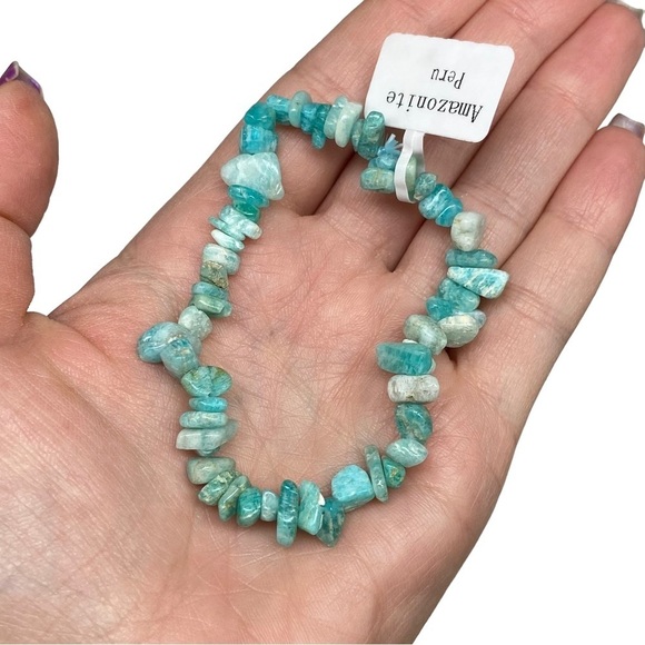 Amazonite Gemstone Chips Beaded Stretch Bracelet Stone Boho Beads Blue Crystal - Picture 4 of 4